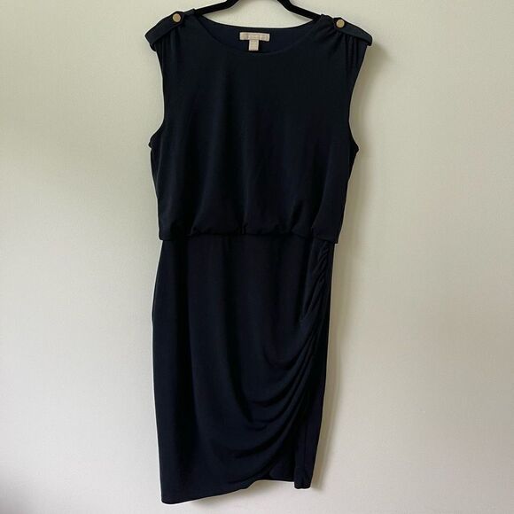 Banana Republic Women's Sleeveless Ruched  Blouson Knee-length Blue Dress Size L - Picture 1 of 8